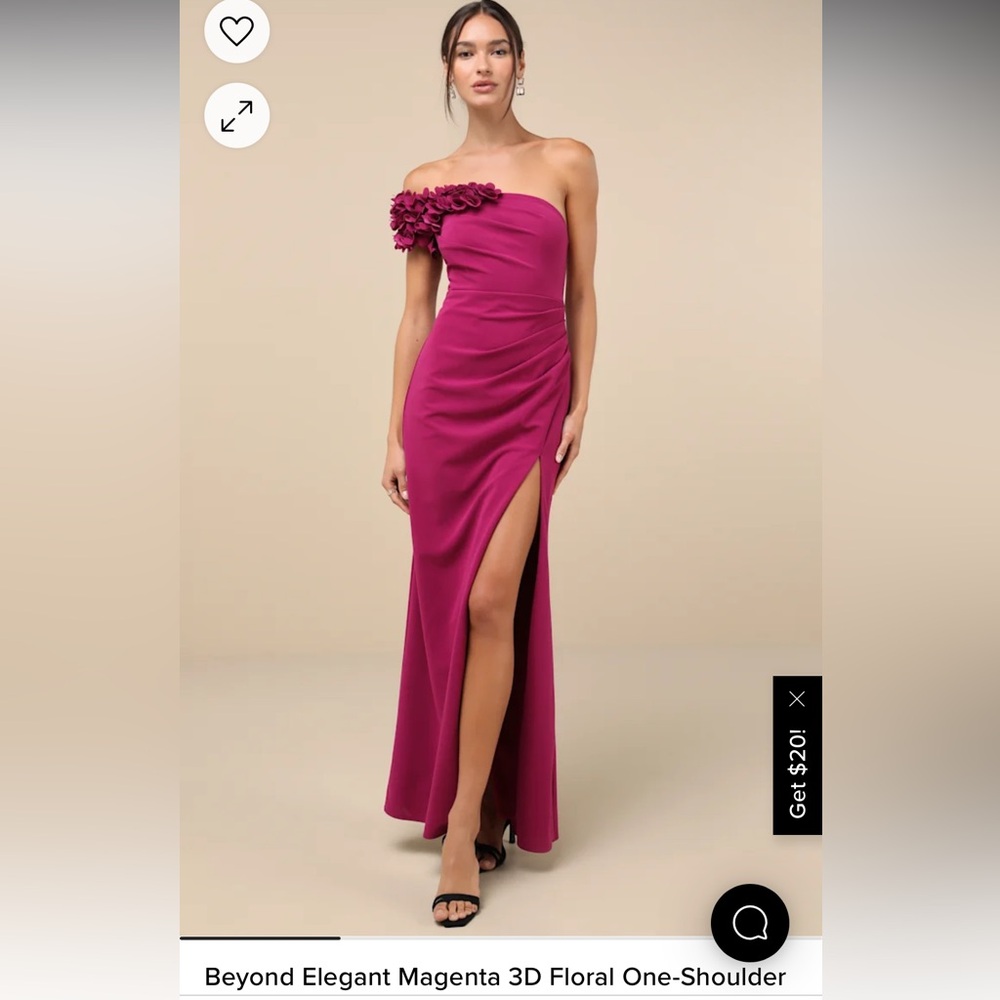 Beyond Elegant Magenta 3D Floral One-Shoulder Maxi Dress
Worn once